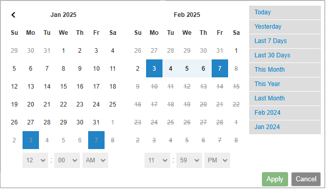 Image showing an example of the calendar selection used for reporting.
