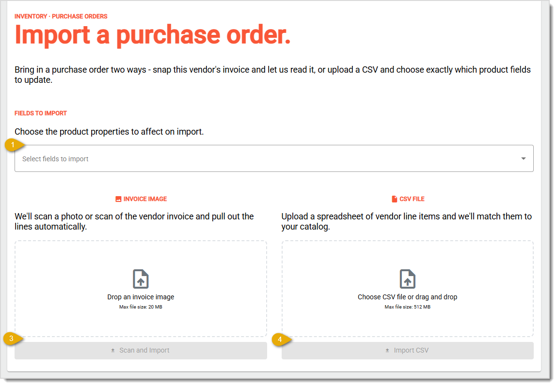 Image showing the steps to upload a custom Purchase Order template in the Back End of the MarktPOS system.