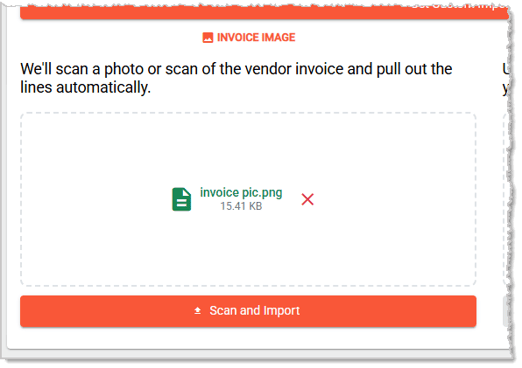 Image showing an uploaded image file for a Purchase Order import in the MarktPOS system back end.