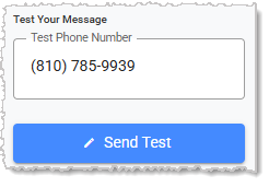 Image showing the Test Message feature of the Bulk SMS page of the  system's Back End.