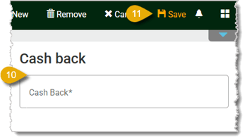 Image showing the Cash Back Award menu.
