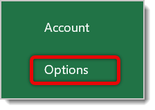 A red box highlights Options in the File menu.
