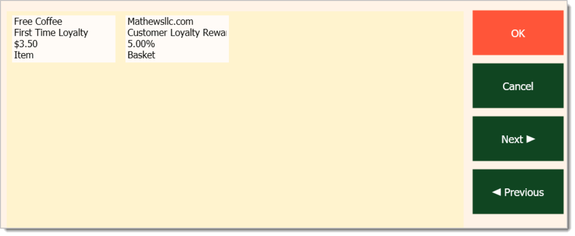 Image showing available customer rewards.