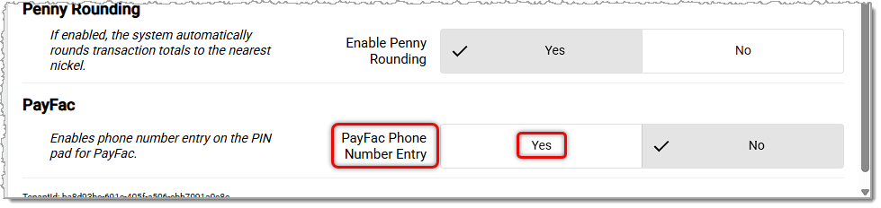 Image showing the PayFac Phone Number Entry setting on the Checkstand Screen tab of the POS Manager in the MarktPOS system.