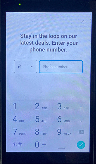 Image showing the Customer Phone Entry screen of the P5 Card Reader for the MarktPOS POS.