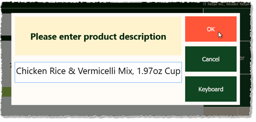 Image showing a product description entry for a non scan item in the Markt POS.