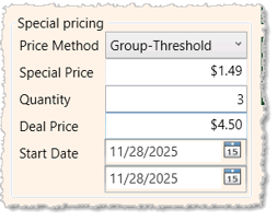 Image showing the Special Pricing area of the Add Product window in the Markt POS Front End.
