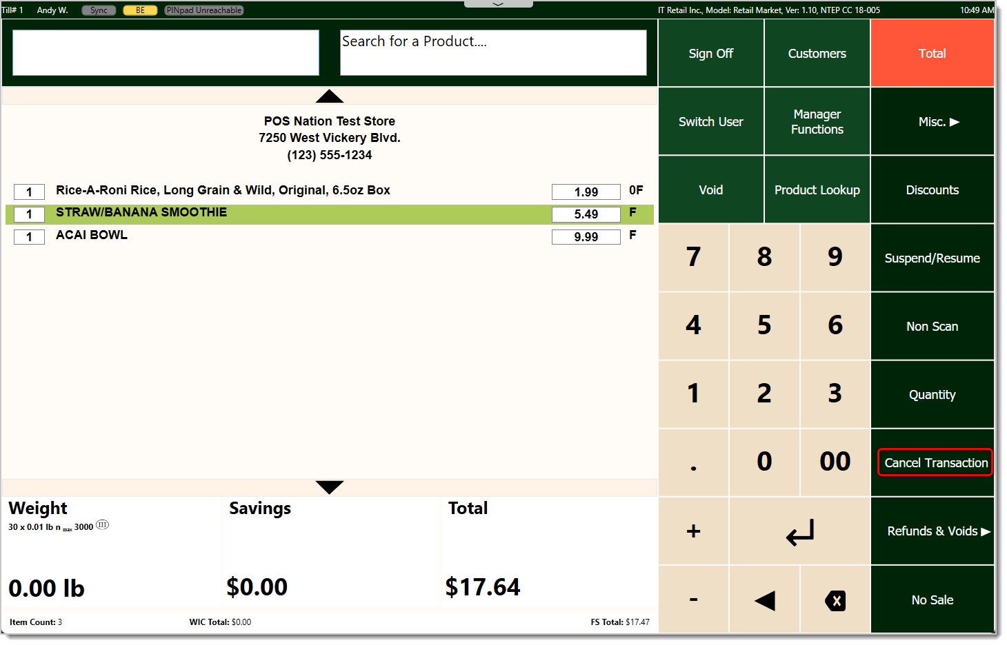 Image highlighting the Cancel Transaction function in the Markt POS Front End.