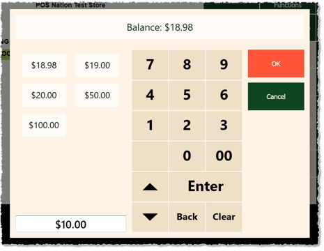 Image showing the amount entry window for the Cash payment method in the Markt POS Front End.