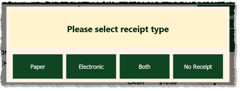 Image showing receipt options after completing a transaction in the Markt POS front end.