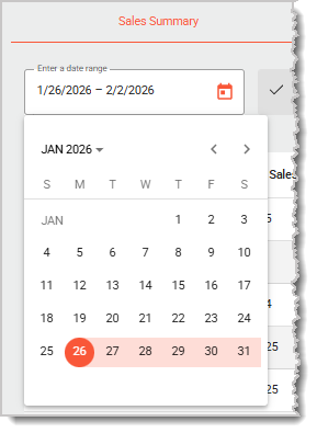 Image of the Store Sales page date range menu.