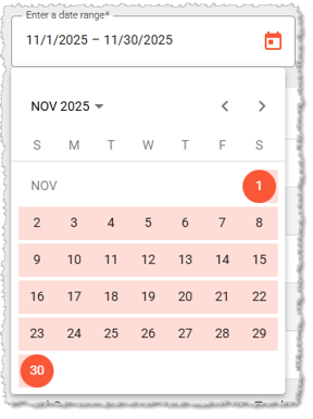 Image showing the date picker for reports in the  POS Back End.