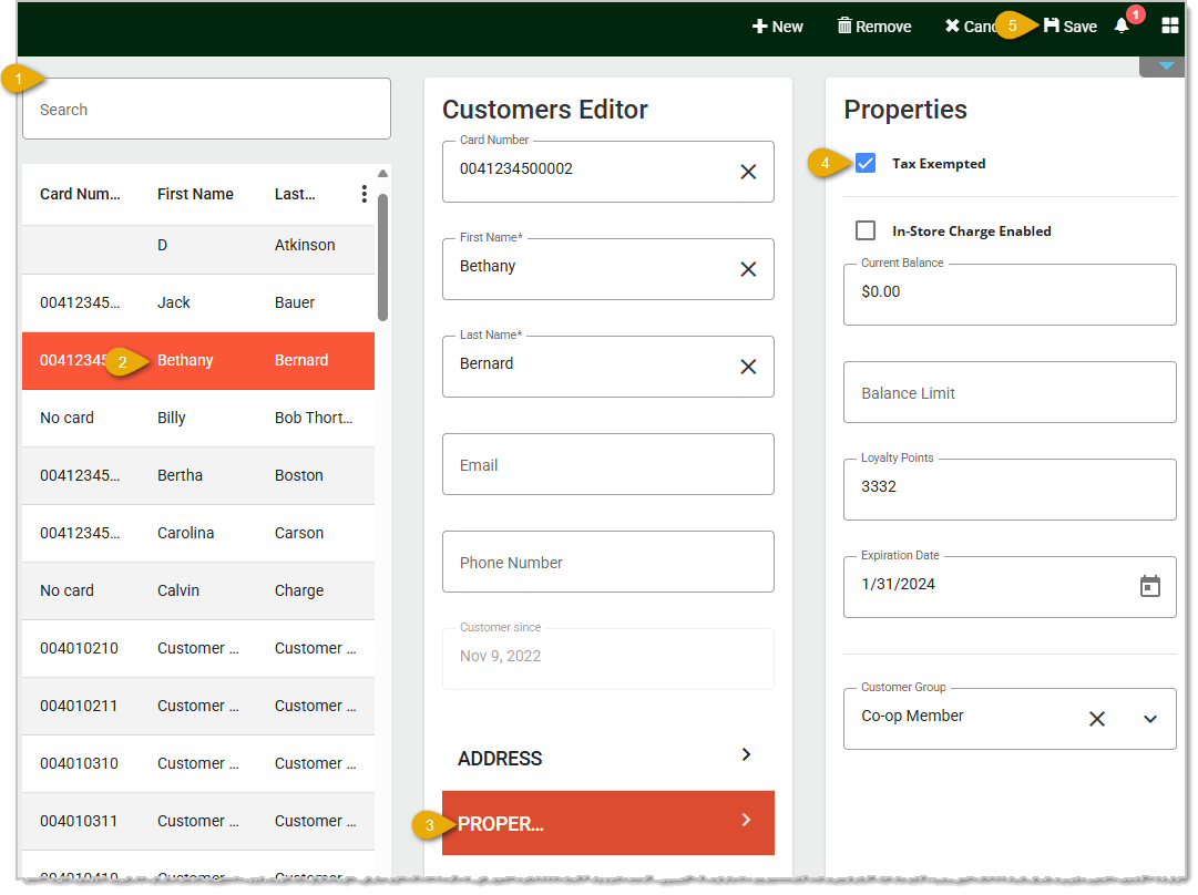 Image showing the steps to set tax exemption for a customer in the  system's back end.