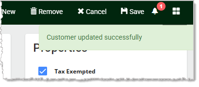 Image showing the successful setting of tax exemption for a customer in the  system's back end.