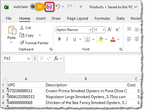 Image showing the Save button in Exel.