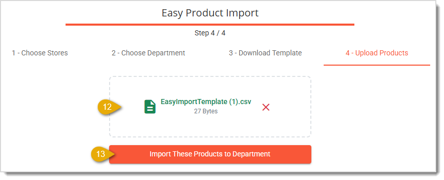 Image showing the Upload Products step of the easy import tool in the Back End.