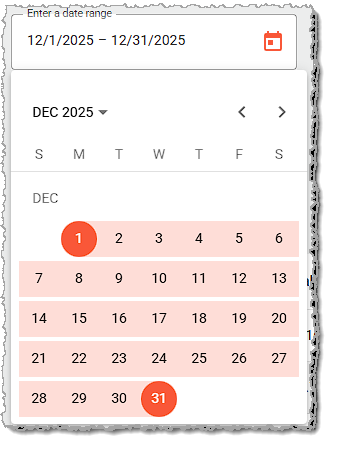 Image showing the date range picker in the electronic journal page of the balancing area of the  system's back end.