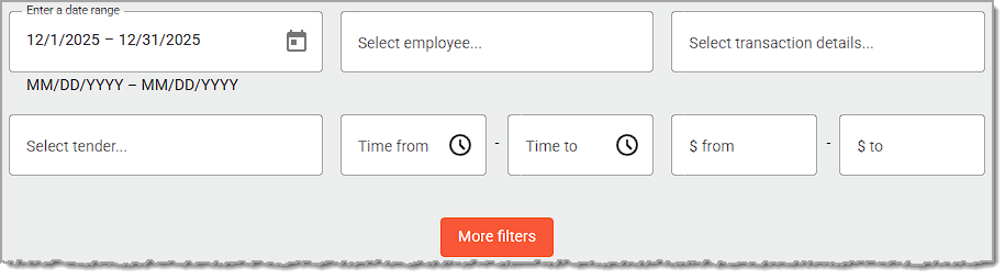 Image showing the primary filters in the electronic journal page of the balancing area of the  system's back end.