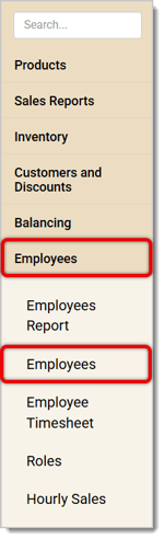 Image of the left-hand panel in the Back End, with two different Employees buttons being highlighted.