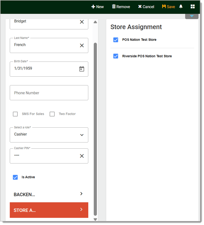 Image of the Store Assignment tab and panel.