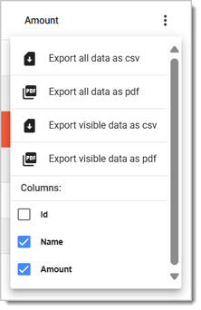 The Action Menu in the Fees page.