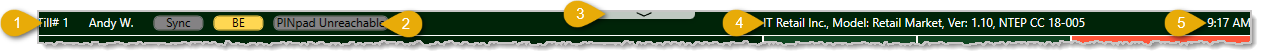 Image showing the different functions of the system status area at the top of the Front End.