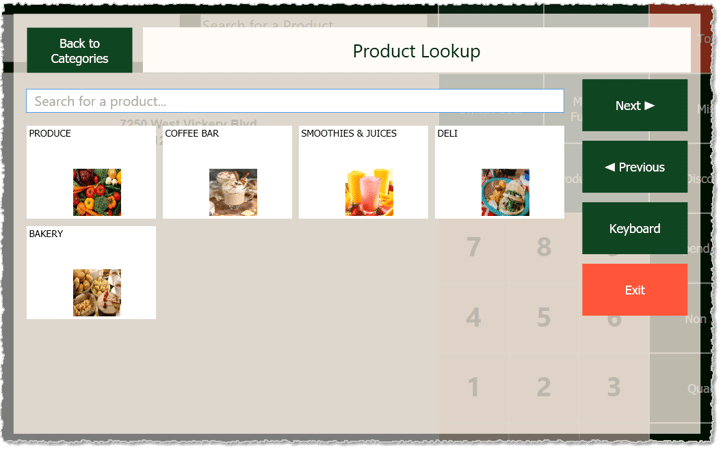 Image showing the product lookup window of the Markt POS Front End.