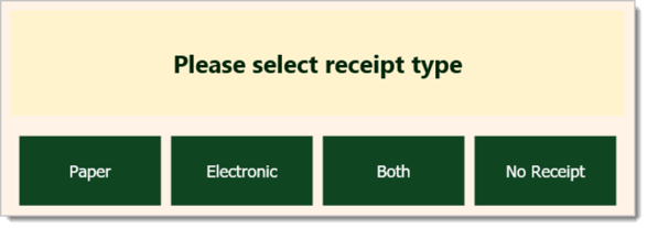 Image showing the receipt type selection window in the Front End of the system.