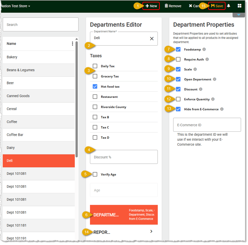 Image showing the Department creation steps in the  POS Back End.