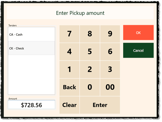 Image showing the pickup amount window of the Markt POS Front End.