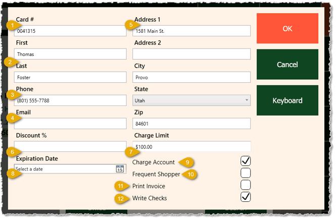 Image showing the data fields for adding a new customer into the system's Front End.