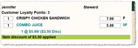 Image showing a customer loyalty discount in the Markt POS Front End.