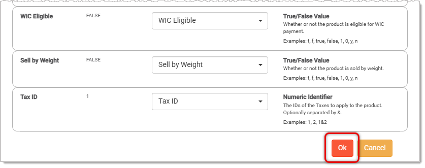 Image showing how to send mass import mapping selections to the database in the Markt POS Back End.