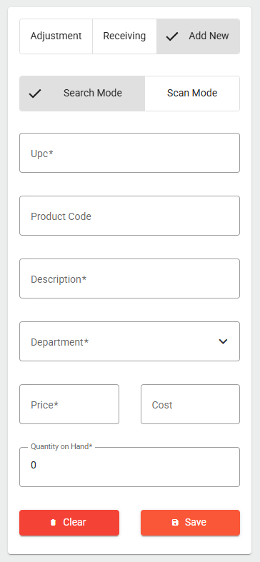 Image showing the major features of the Add New tab of the Quick Inventory tool in the system's back end.