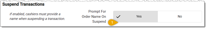 Image showing the Suspend Transactions section of the POS Manager Checkstand Screen page in the Administration menu of the  system's back end.