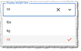 Image showing the weight unit options available in checkstand screen settings in the POS Manager area of the  system's back end.