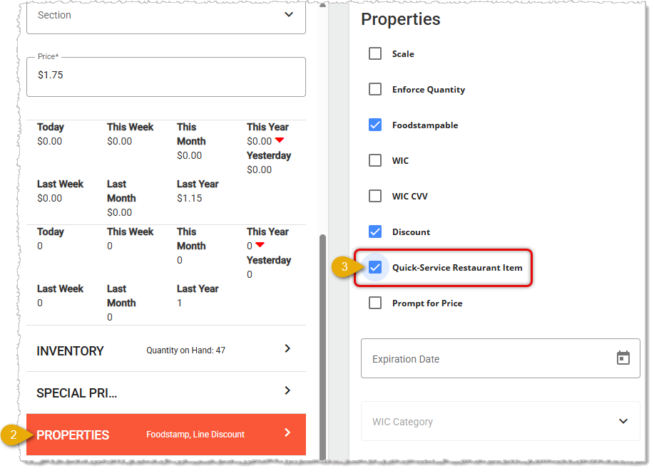 Image showing the Properties tab and the upper functions on the Product Maintenance page of the  Back End.