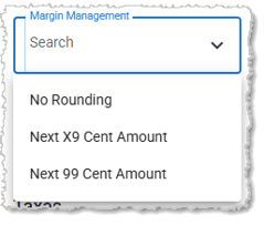 Image showing rounding rule options in the Margin Management configuration for a Department in the system's Back End.