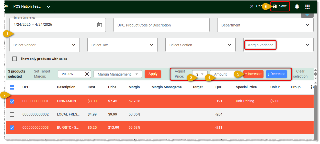 Image showing the Adjust Price steps in the Mass Product Editor page of the system's Back End.
