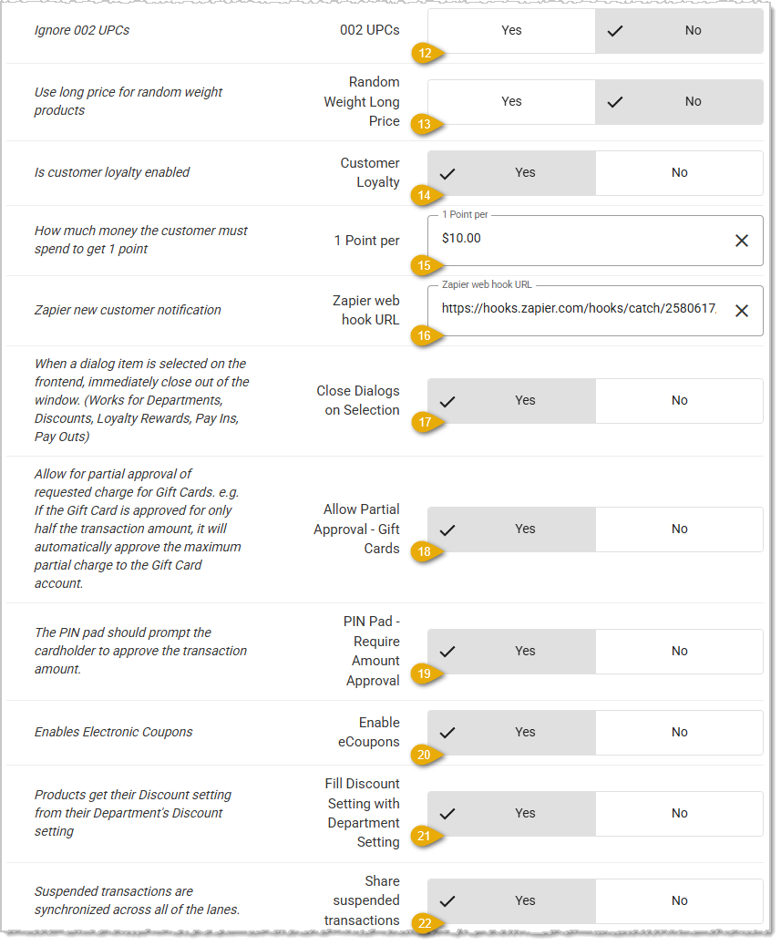 Image showing the Initial Setup section of the POS Manager page in the Administration menu of the system's back end.
