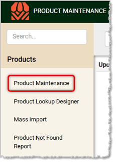 Image showing the Product Maintenance area of the Products menu in the Markt POS Back End.