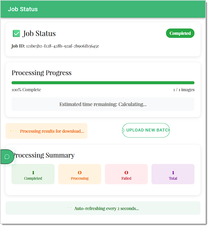 Image showing the processing progress page for uploading an image with purchase order data in the  system back end.