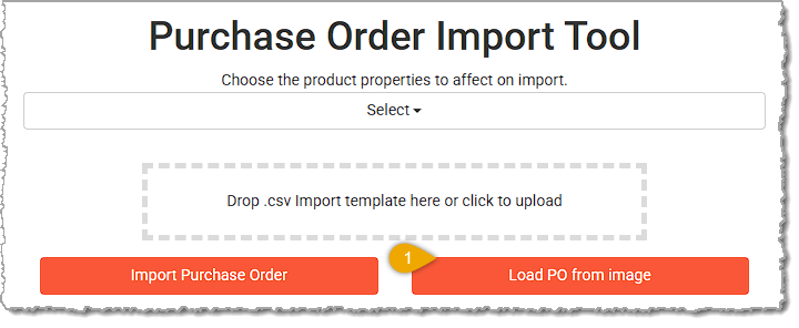 Image showing the steps to upload a Purchase Order from an image of a PO form in the Back End of the  system.
