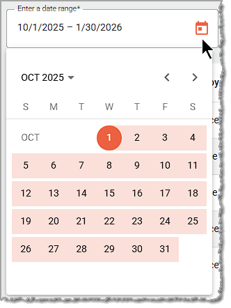 Image showing the date picker for reports in the  POS Back End.
