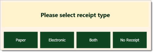 Image of a window prompting the cashier to select a receipt type in the  Front End.