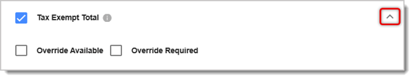 Image of the Override Available and Override Required options for the Tax Exempt Total permission.