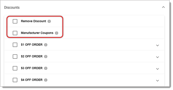Image showing the Discounts permissions for a role.