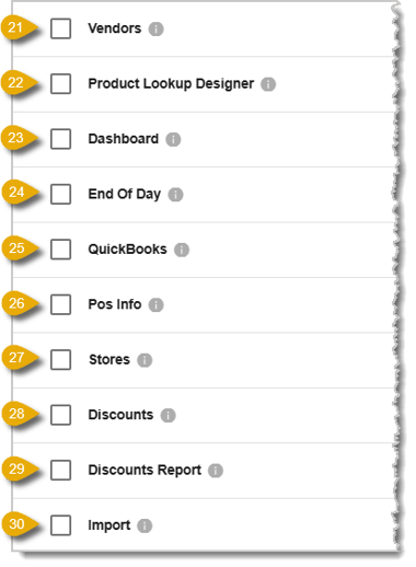 Image of Back End permissions numbers 21-30.