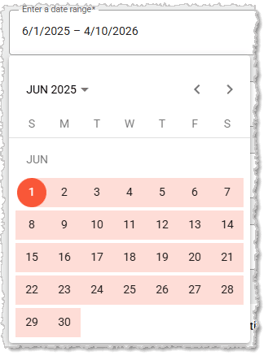 Image showing the date picker for reports in the  POS Back End.
