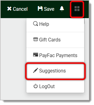 Image of the Suggestions button highlighted.